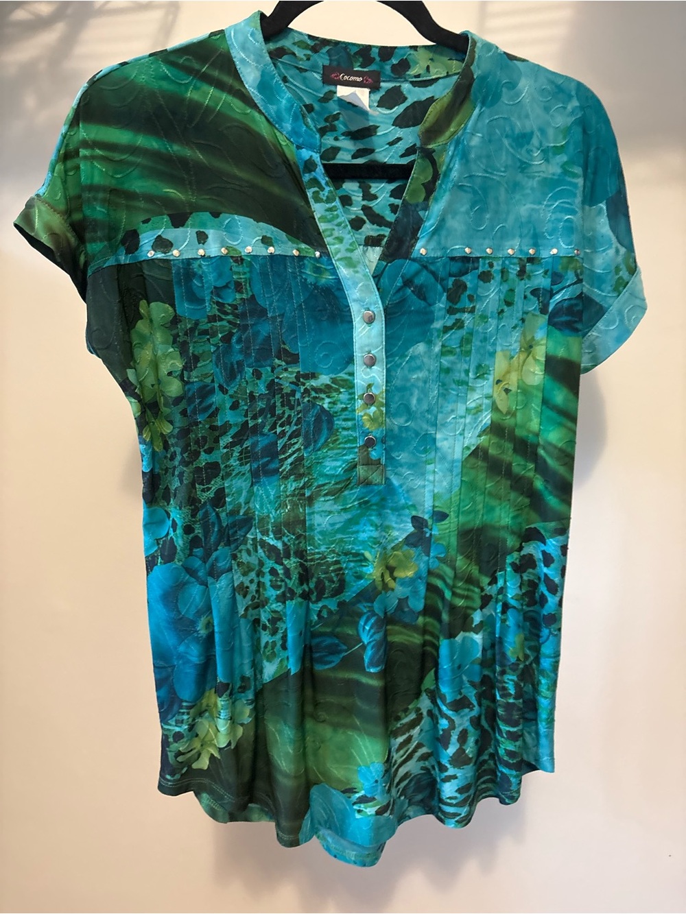 Vintage Y2K vibrant Cocomo Tropical Animal Print Embellished Top | Size Small